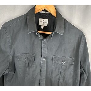 Express‎ MK2 Shirt L 16-16.5 Black Fitted Casual  Button Up Long Sleeve Mens